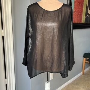 Mango MNG Black Gunmetal Sheer Long Sleeve Blouse